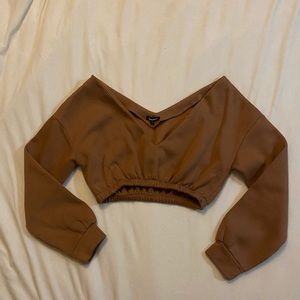 Off the Shoulder V-Neck BooHoo Crop Sweatshirt